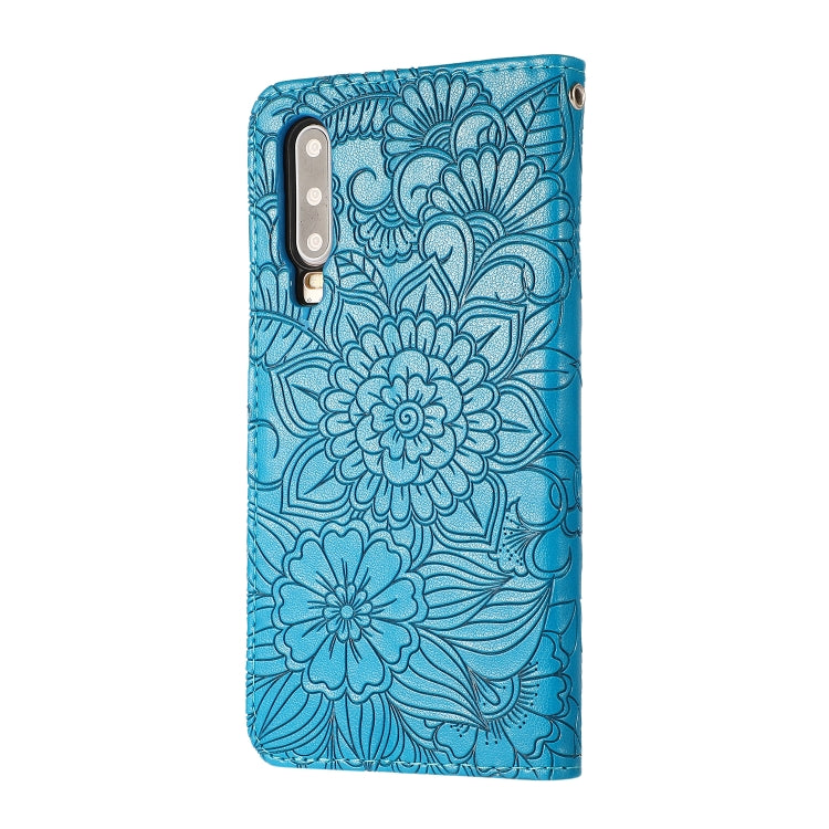For Huawei P30 Skin Feel Embossed Sunflower Horizontal Flip Leather Case with Holder & Card Slots & Wallet & Lanyard