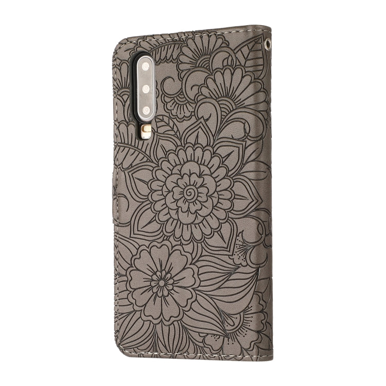 For Huawei P30 Skin Feel Embossed Sunflower Horizontal Flip Leather Case with Holder & Card Slots & Wallet & Lanyard