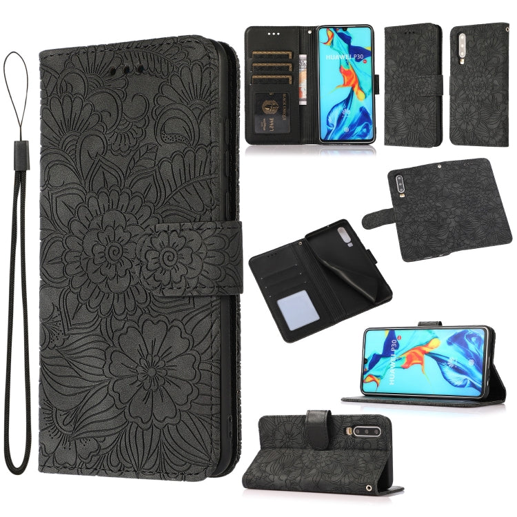 For Huawei P30 Skin Feel Embossed Sunflower Horizontal Flip Leather Case with Holder & Card Slots & Wallet & Lanyard