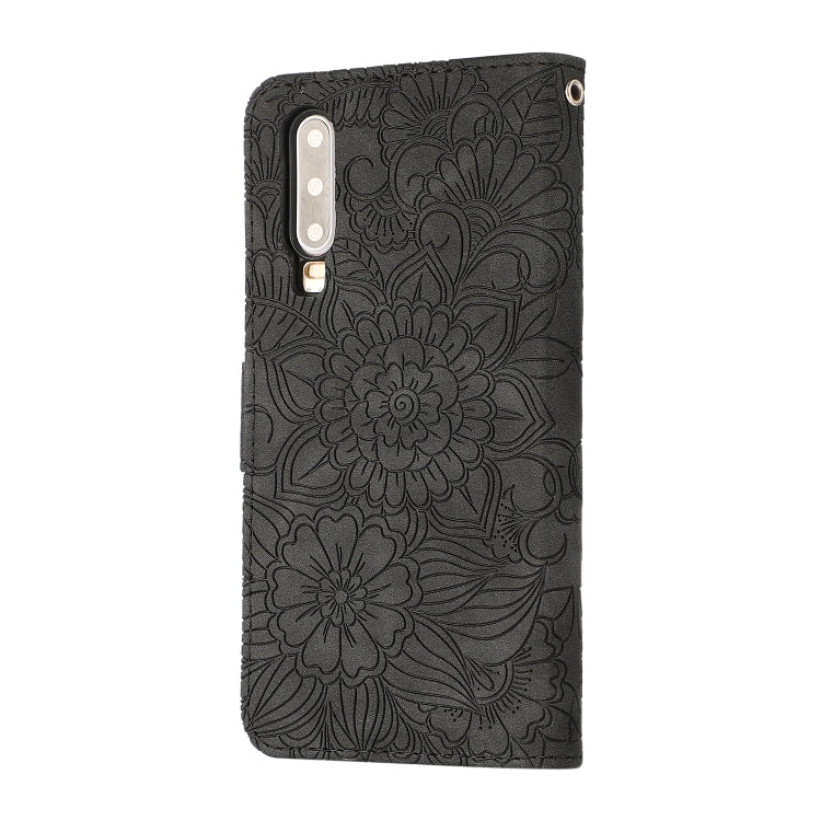 For Huawei P30 Skin Feel Embossed Sunflower Horizontal Flip Leather Case with Holder & Card Slots & Wallet & Lanyard