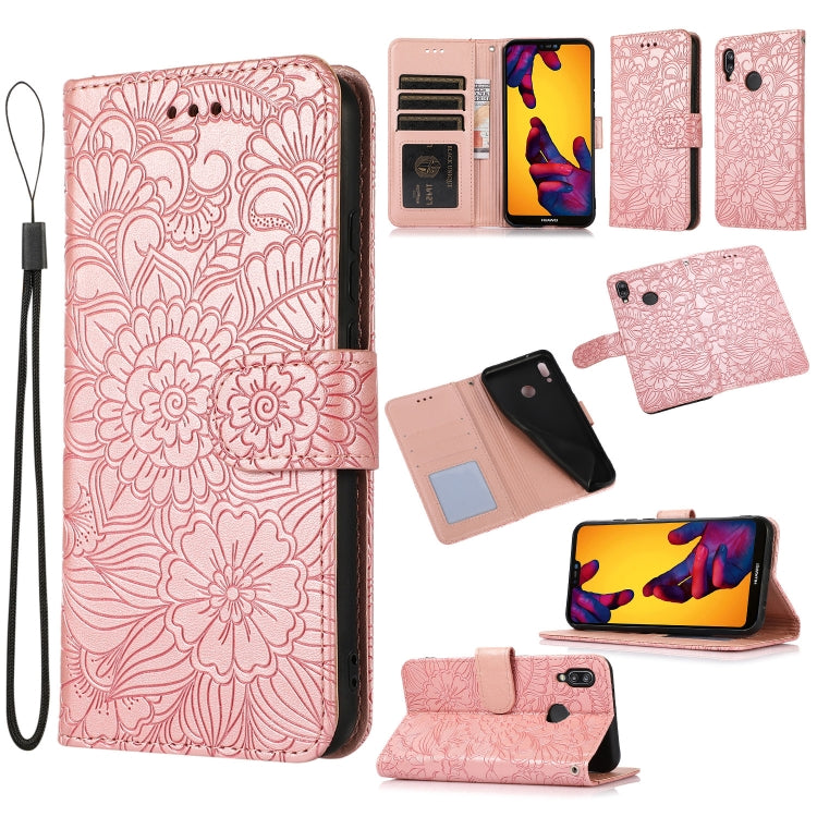 For Huawei P20 lite Skin Feel Embossed Sunflower Horizontal Flip Leather Case with Holder & Card Slots & Wallet & Lanyard