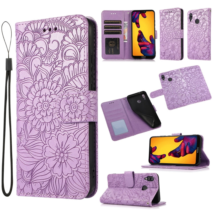 For Huawei P20 lite Skin Feel Embossed Sunflower Horizontal Flip Leather Case with Holder & Card Slots & Wallet & Lanyard