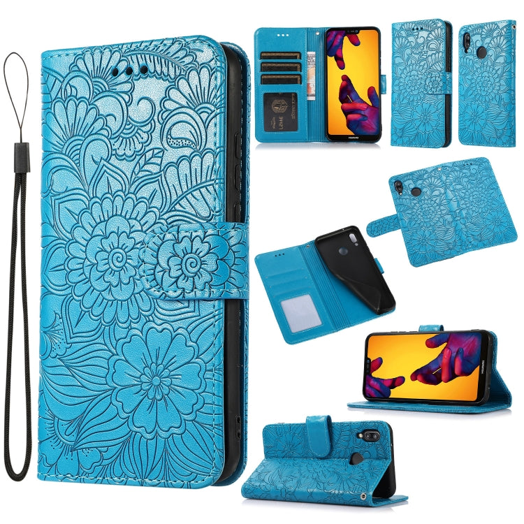 For Huawei P20 lite Skin Feel Embossed Sunflower Horizontal Flip Leather Case with Holder & Card Slots & Wallet & Lanyard