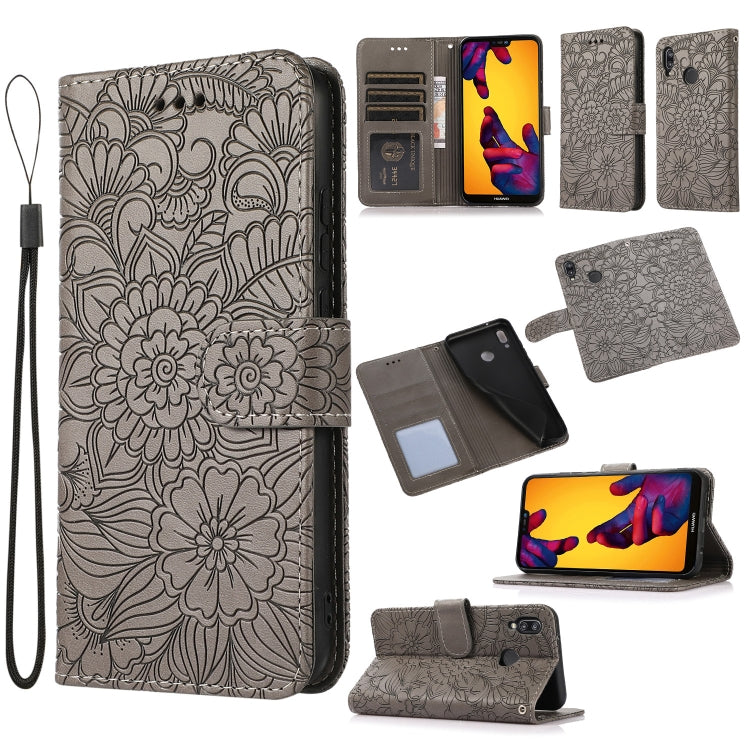 For Huawei P20 lite Skin Feel Embossed Sunflower Horizontal Flip Leather Case with Holder & Card Slots & Wallet & Lanyard