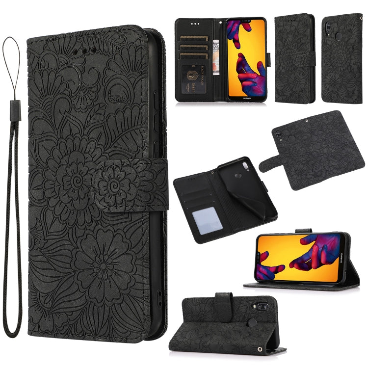 For Huawei P20 lite Skin Feel Embossed Sunflower Horizontal Flip Leather Case with Holder & Card Slots & Wallet & Lanyard