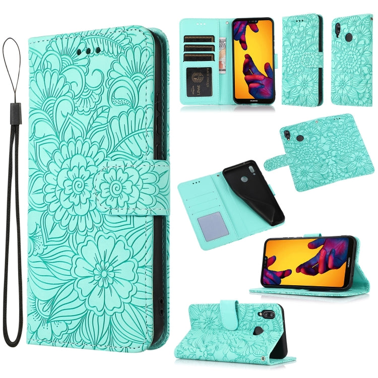 For Huawei P20 lite Skin Feel Embossed Sunflower Horizontal Flip Leather Case with Holder & Card Slots & Wallet & Lanyard