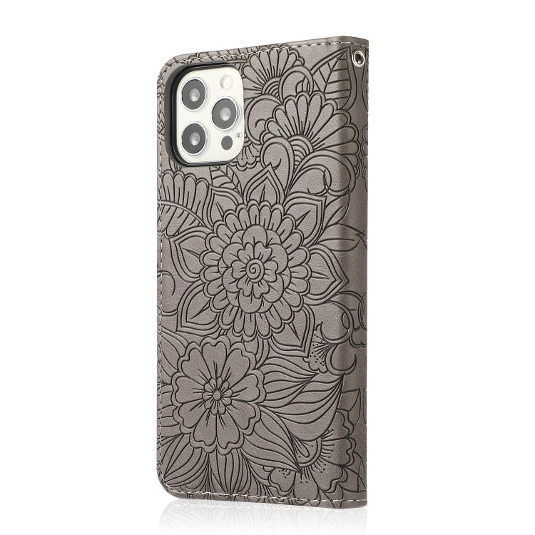 For iPhone 12 mini Skin Feel Embossed Sunflower Horizontal Flip Leather Case with Holder & Card Slots & Wallet & Lanyard
