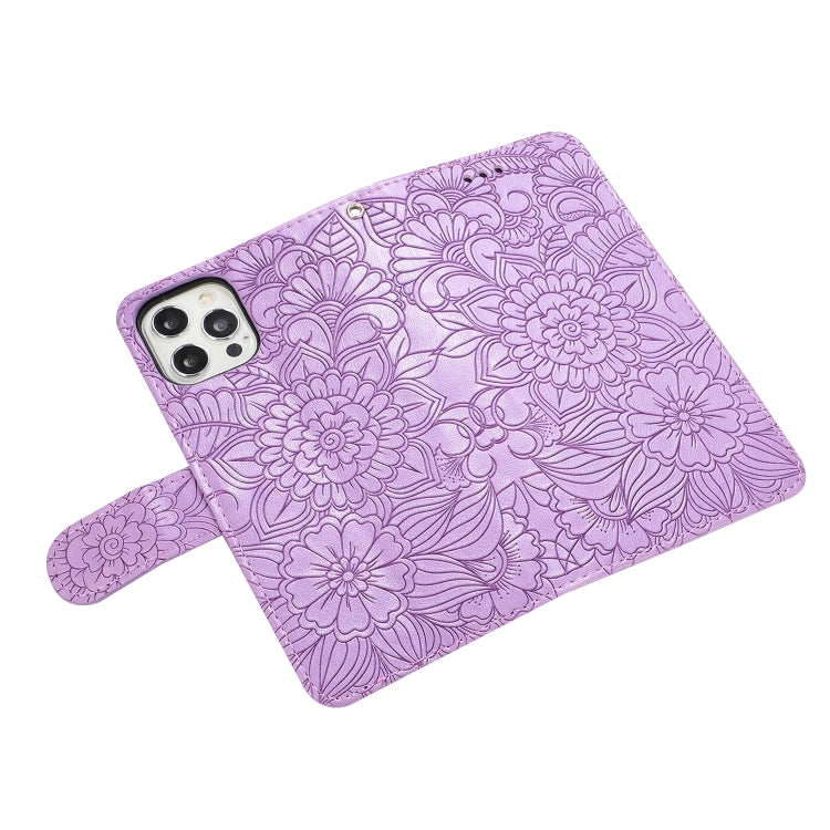 For iPhone 12 Pro Skin Feel Embossed Sunflower Horizontal Flip Leather Case with Holder & Card Slots & Wallet & Lanyard