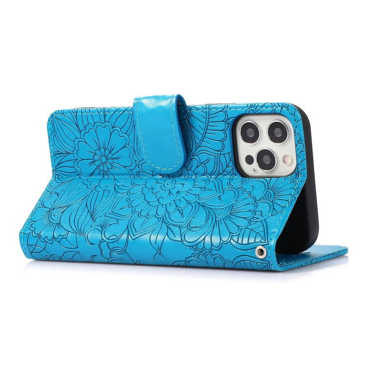 For iPhone 12 Pro Skin Feel Embossed Sunflower Horizontal Flip Leather Case with Holder & Card Slots & Wallet & Lanyard
