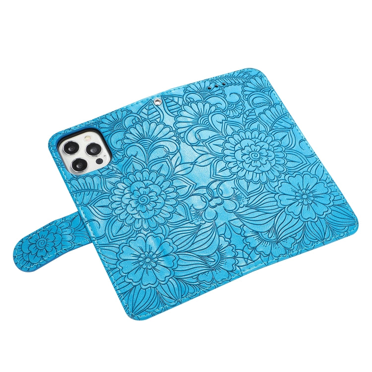 For iPhone 12 Pro Skin Feel Embossed Sunflower Horizontal Flip Leather Case with Holder & Card Slots & Wallet & Lanyard