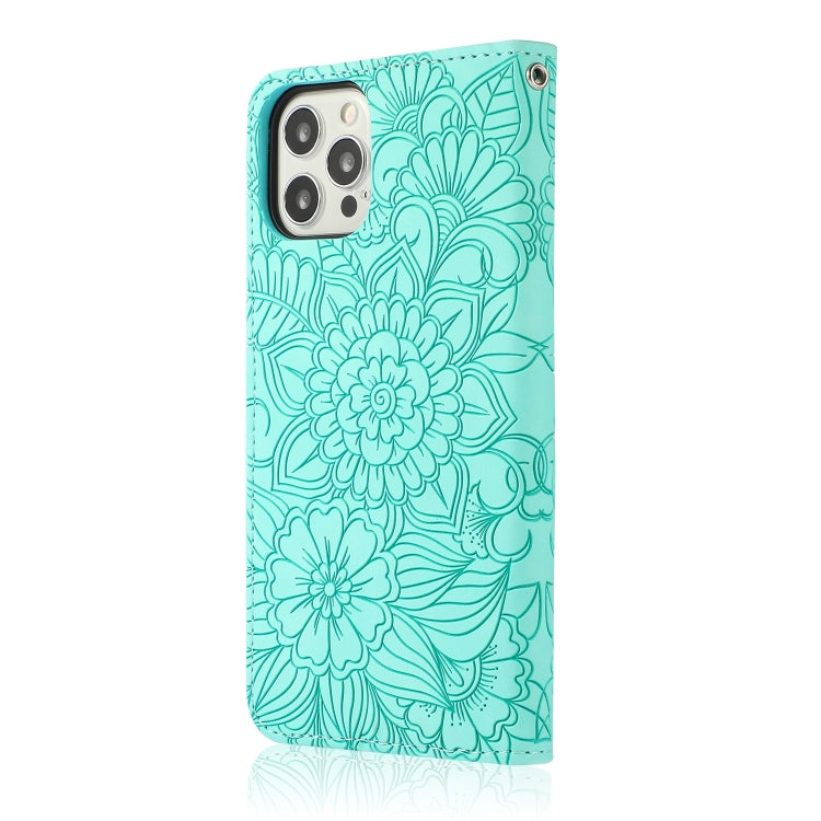 For iPhone 12 Pro Skin Feel Embossed Sunflower Horizontal Flip Leather Case with Holder & Card Slots & Wallet & Lanyard