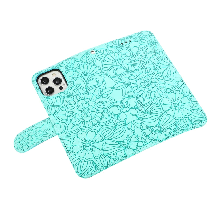 For iPhone 12 Pro Skin Feel Embossed Sunflower Horizontal Flip Leather Case with Holder & Card Slots & Wallet & Lanyard