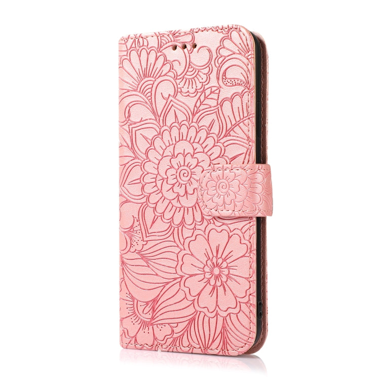 For iPhone 12 Pro Skin Feel Embossed Sunflower Horizontal Flip Leather Case with Holder & Card Slots & Wallet & Lanyard
