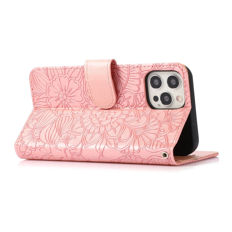 For iPhone 12 Pro Skin Feel Embossed Sunflower Horizontal Flip Leather Case with Holder & Card Slots & Wallet & Lanyard