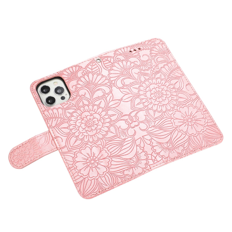 For iPhone 12 Pro Skin Feel Embossed Sunflower Horizontal Flip Leather Case with Holder & Card Slots & Wallet & Lanyard