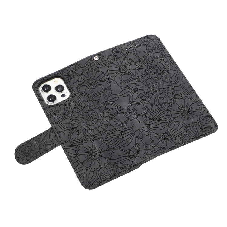 For iPhone 12 Pro Skin Feel Embossed Sunflower Horizontal Flip Leather Case with Holder & Card Slots & Wallet & Lanyard