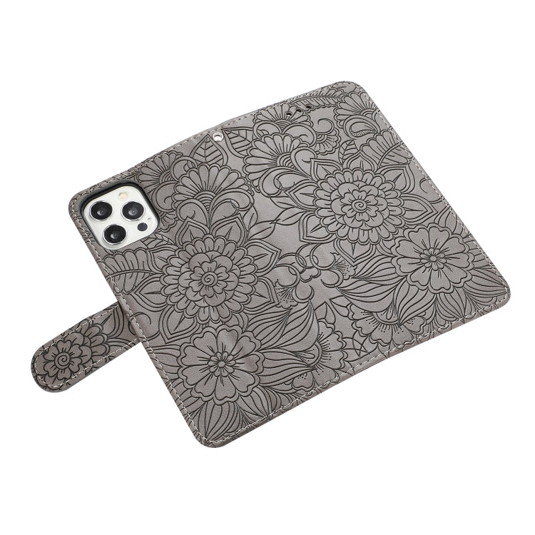 For iPhone 12 Pro Skin Feel Embossed Sunflower Horizontal Flip Leather Case with Holder & Card Slots & Wallet & Lanyard