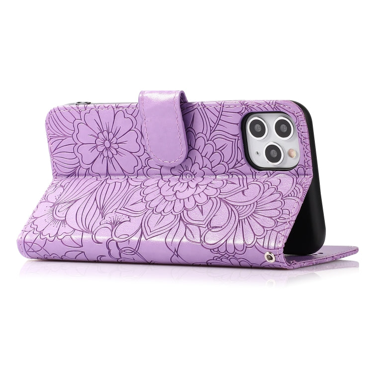 For iPhone 11 Pro Max Skin Feel Embossed Sunflower Horizontal Flip Leather Case with Holder & Card Slots & Wallet & Lanyard