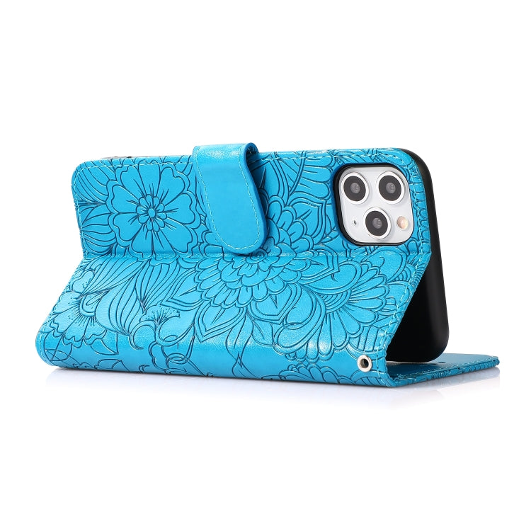For iPhone 11 Pro Max Skin Feel Embossed Sunflower Horizontal Flip Leather Case with Holder & Card Slots & Wallet & Lanyard
