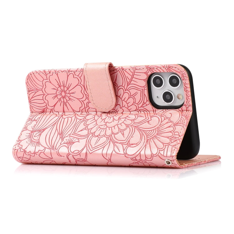 For iPhone 11 Pro Max Skin Feel Embossed Sunflower Horizontal Flip Leather Case with Holder & Card Slots & Wallet & Lanyard