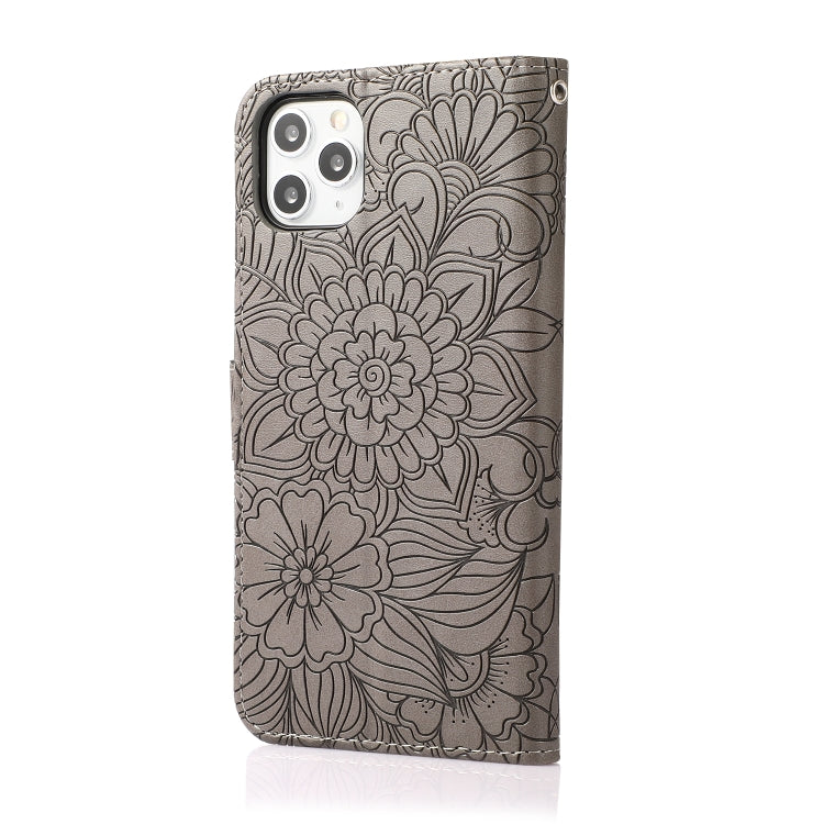 For iPhone 11 Pro Max Skin Feel Embossed Sunflower Horizontal Flip Leather Case with Holder & Card Slots & Wallet & Lanyard