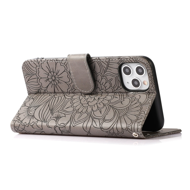 For iPhone 11 Pro Max Skin Feel Embossed Sunflower Horizontal Flip Leather Case with Holder & Card Slots & Wallet & Lanyard