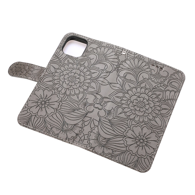 For iPhone 11 Pro Max Skin Feel Embossed Sunflower Horizontal Flip Leather Case with Holder & Card Slots & Wallet & Lanyard
