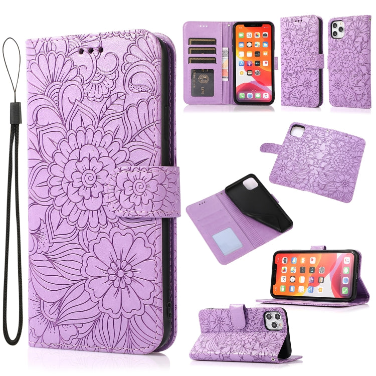 For iPhone 11 Pro Skin Feel Embossed Sunflower Horizontal Flip Leather Case with Holder & Card Slots & Wallet & Lanyard