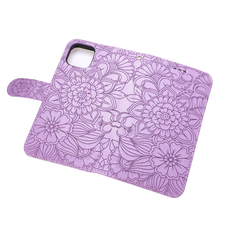 For iPhone 11 Pro Skin Feel Embossed Sunflower Horizontal Flip Leather Case with Holder & Card Slots & Wallet & Lanyard