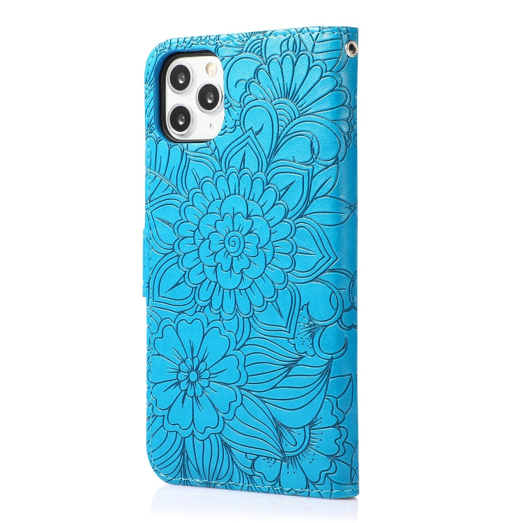 For iPhone 11 Pro Skin Feel Embossed Sunflower Horizontal Flip Leather Case with Holder & Card Slots & Wallet & Lanyard