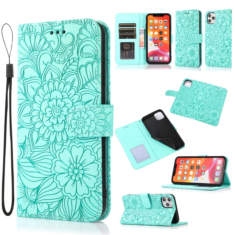For iPhone 11 Pro Skin Feel Embossed Sunflower Horizontal Flip Leather Case with Holder & Card Slots & Wallet & Lanyard