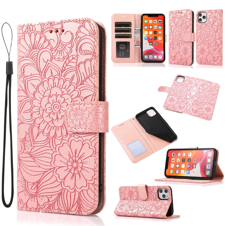 For iPhone 11 Pro Skin Feel Embossed Sunflower Horizontal Flip Leather Case with Holder & Card Slots & Wallet & Lanyard