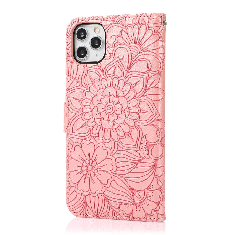 For iPhone 11 Pro Skin Feel Embossed Sunflower Horizontal Flip Leather Case with Holder & Card Slots & Wallet & Lanyard