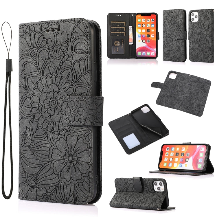 For iPhone 11 Pro Skin Feel Embossed Sunflower Horizontal Flip Leather Case with Holder & Card Slots & Wallet & Lanyard