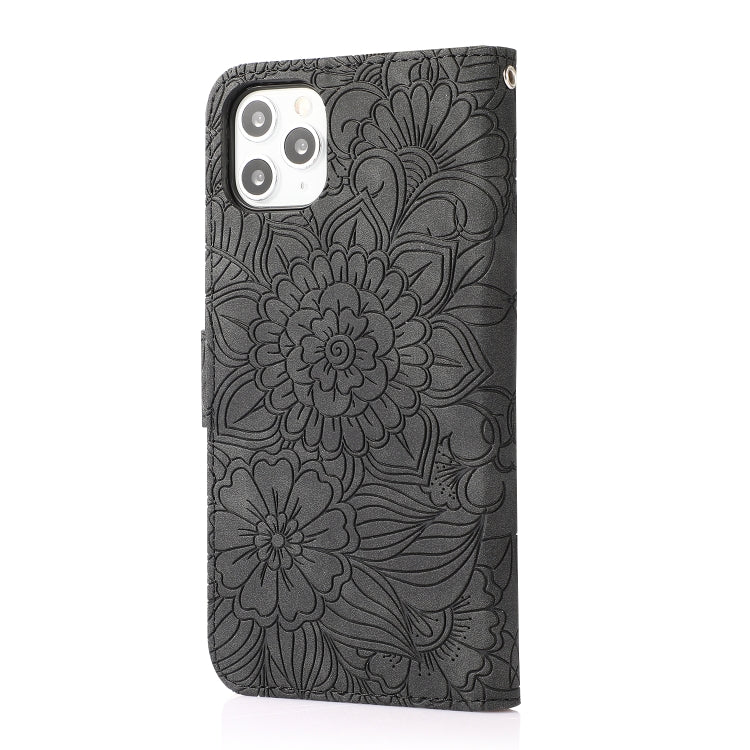 For iPhone 11 Pro Skin Feel Embossed Sunflower Horizontal Flip Leather Case with Holder & Card Slots & Wallet & Lanyard
