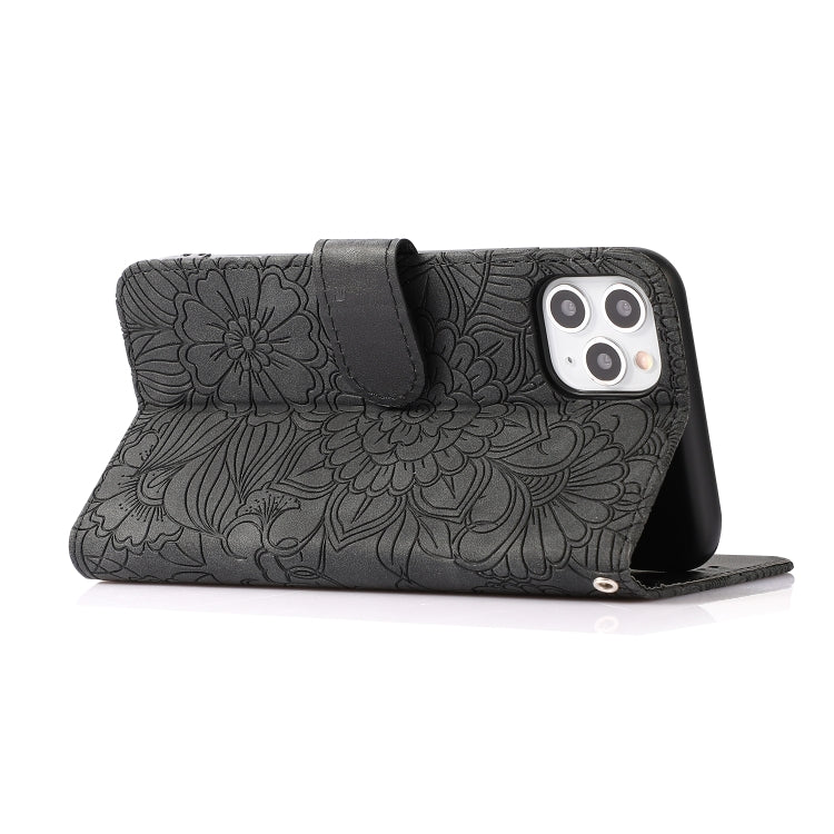 For iPhone 11 Pro Skin Feel Embossed Sunflower Horizontal Flip Leather Case with Holder & Card Slots & Wallet & Lanyard