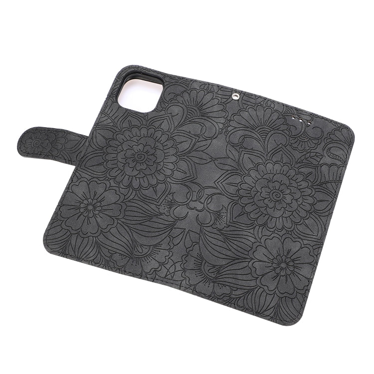 For iPhone 11 Pro Skin Feel Embossed Sunflower Horizontal Flip Leather Case with Holder & Card Slots & Wallet & Lanyard