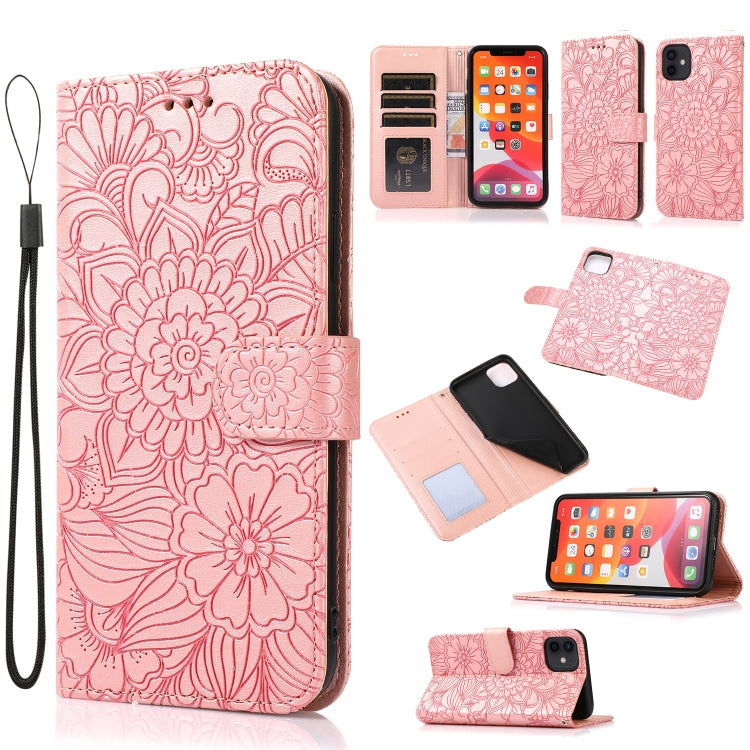 For iPhone 11 Skin Feel Embossed Sunflower Horizontal Flip Leather Case with Holder & Card Slots & Wallet & Lanyard