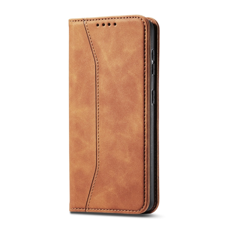 For Samsung Galaxy A12 5G Skin-feel Calfskin Texture Magnetic Dual-Fold Horizontal Flip Leather Case with Holder & Card Slots & Wallet
