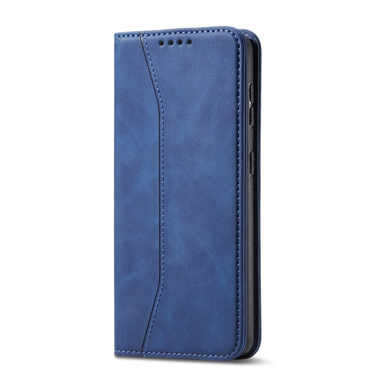 For Samsung Galaxy A12 5G Skin-feel Calfskin Texture Magnetic Dual-Fold Horizontal Flip Leather Case with Holder & Card Slots & Wallet