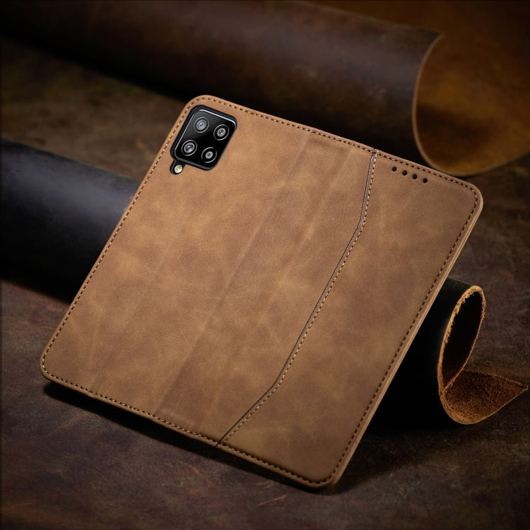 For Samsung Galaxy A42 5G Skin-feel Calfskin Texture Magnetic Dual-Fold Horizontal Flip Leather Case with Holder & Card Slots & Wallet