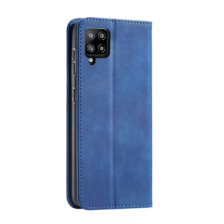 For Samsung Galaxy A42 5G Skin-feel Calfskin Texture Magnetic Dual-Fold Horizontal Flip Leather Case with Holder & Card Slots & Wallet