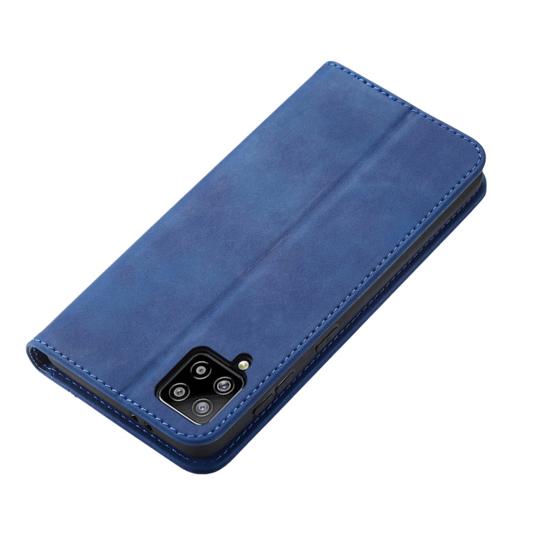 For Samsung Galaxy A42 5G Skin-feel Calfskin Texture Magnetic Dual-Fold Horizontal Flip Leather Case with Holder & Card Slots & Wallet