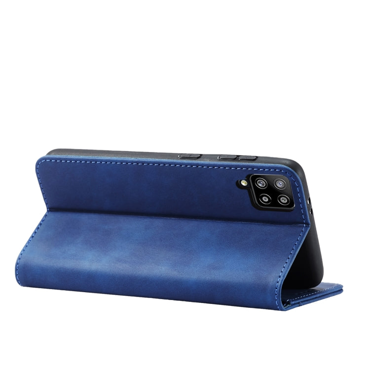 For Samsung Galaxy A42 5G Skin-feel Calfskin Texture Magnetic Dual-Fold Horizontal Flip Leather Case with Holder & Card Slots & Wallet