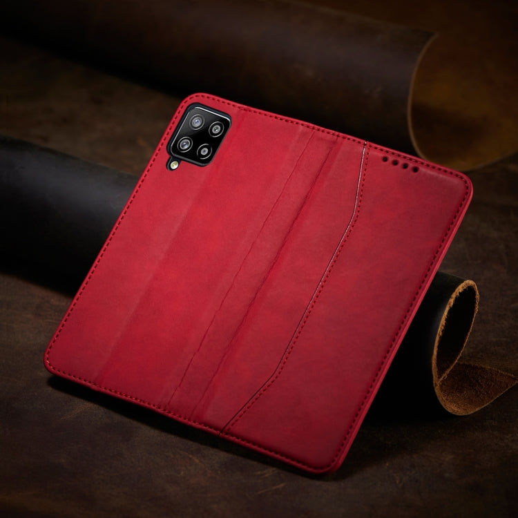 For Samsung Galaxy A42 5G Skin-feel Calfskin Texture Magnetic Dual-Fold Horizontal Flip Leather Case with Holder & Card Slots & Wallet