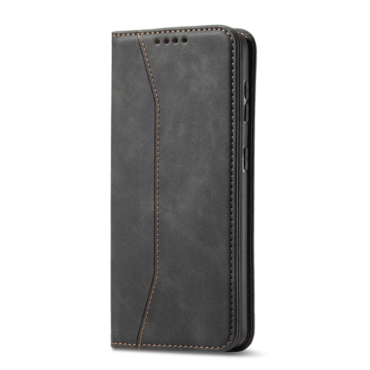 For Samsung Galaxy A42 5G Skin-feel Calfskin Texture Magnetic Dual-Fold Horizontal Flip Leather Case with Holder & Card Slots & Wallet
