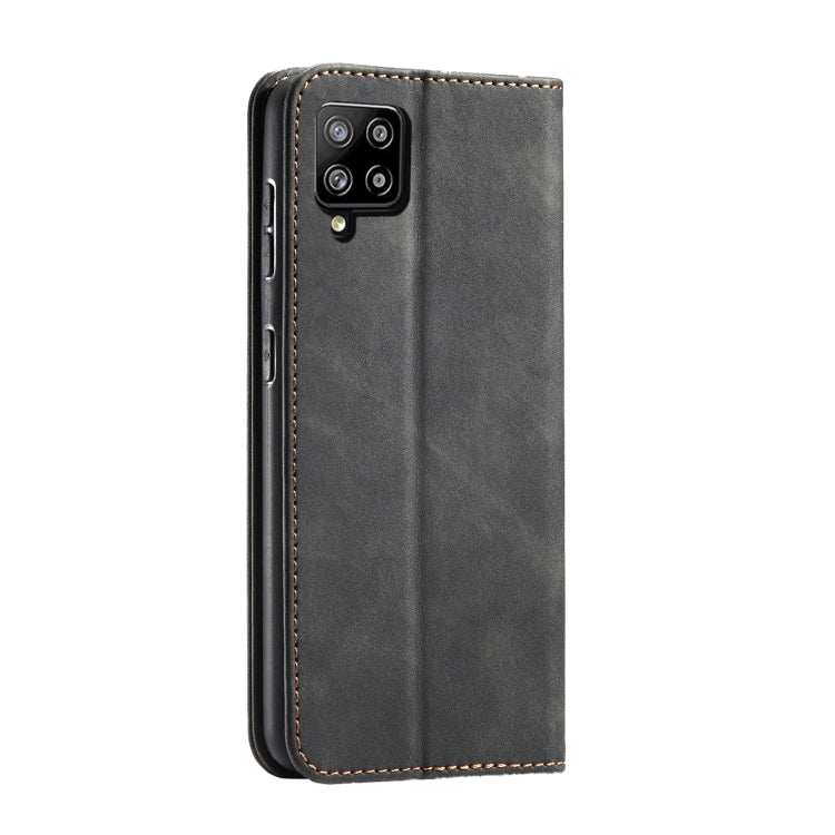 For Samsung Galaxy A42 5G Skin-feel Calfskin Texture Magnetic Dual-Fold Horizontal Flip Leather Case with Holder & Card Slots & Wallet