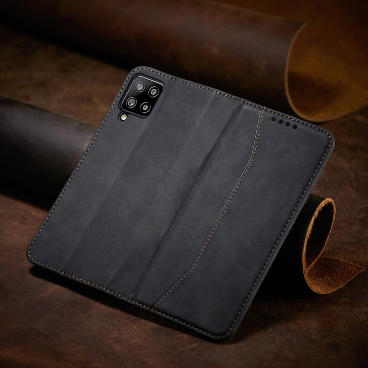 For Samsung Galaxy A42 5G Skin-feel Calfskin Texture Magnetic Dual-Fold Horizontal Flip Leather Case with Holder & Card Slots & Wallet