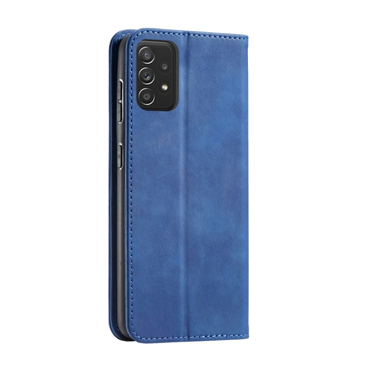 For Samsung Galaxy A52 Skin-feel Calfskin Texture Magnetic Dual-Fold Horizontal Flip Leather Case with Holder & Card Slots & Wallet