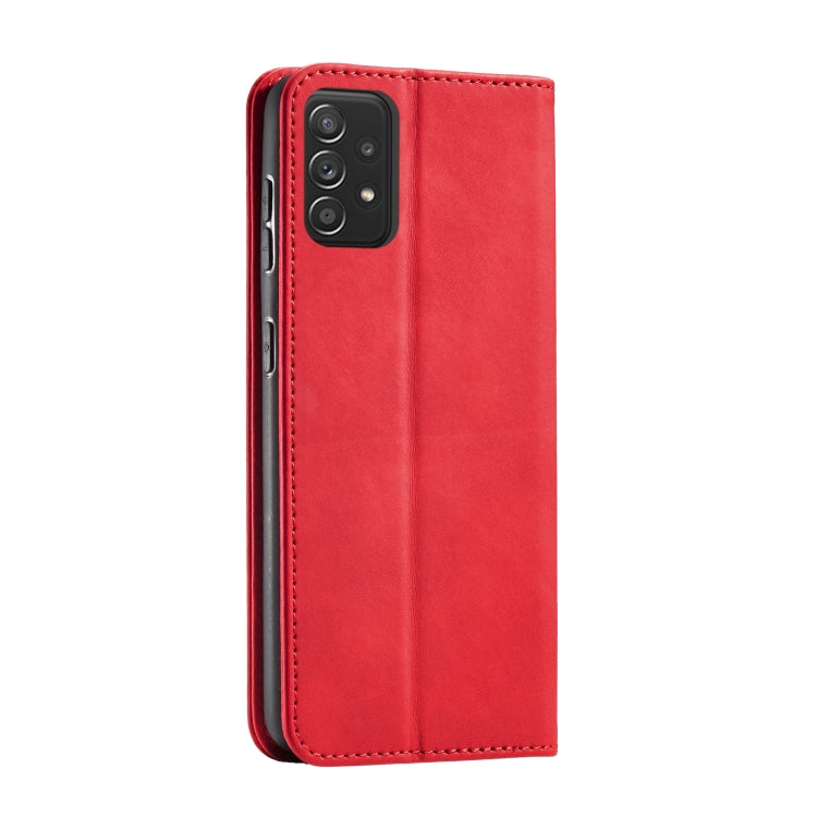 For Samsung Galaxy A52 Skin-feel Calfskin Texture Magnetic Dual-Fold Horizontal Flip Leather Case with Holder & Card Slots & Wallet